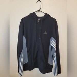 Adidas Mens Full Zip Black Hooded Sweatshirt with Gray Stripes